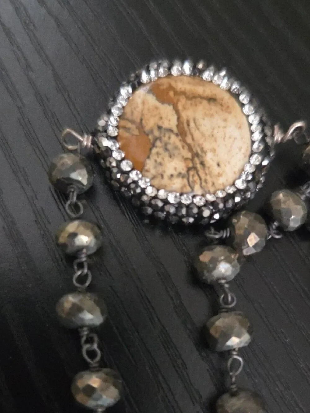 Vintage Long Necklack With Jasper Cabochones